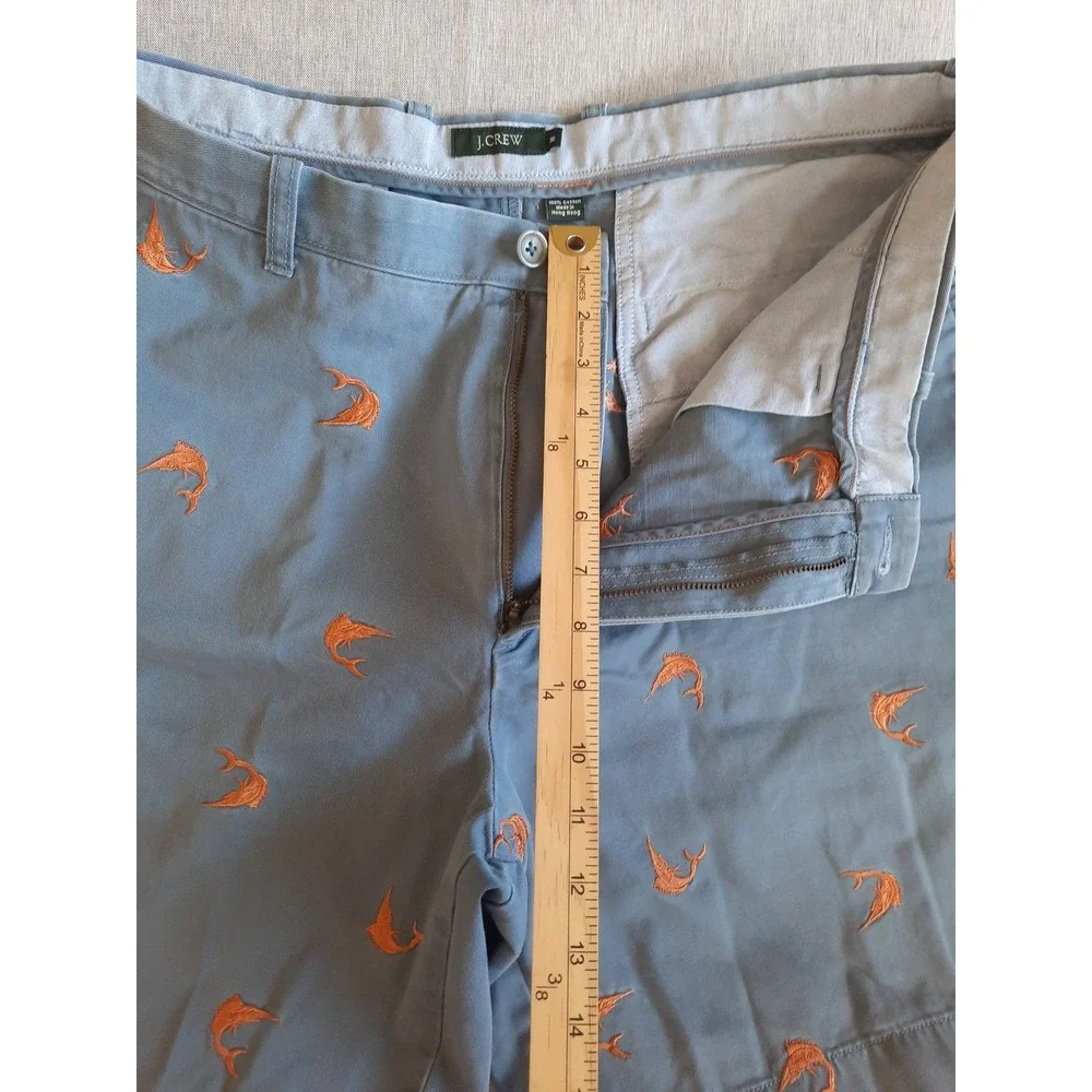 J. Crew Mens 36 Embroidery Animal Fish Logo Allover Flat Front Short Pure Cotton